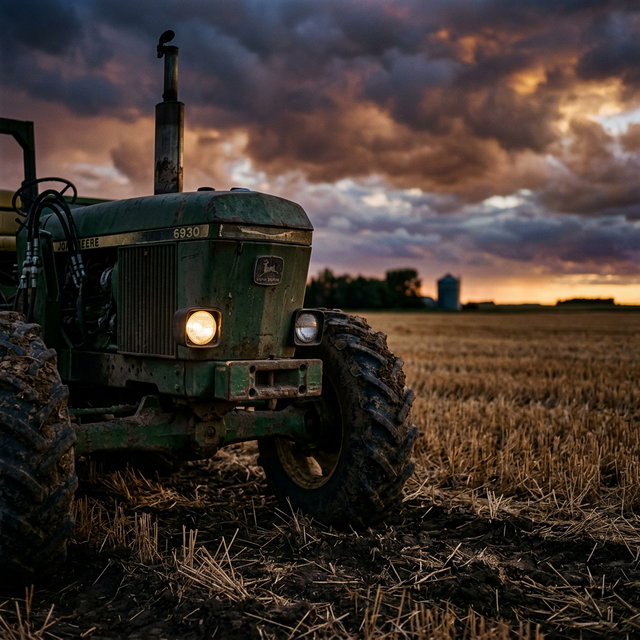Farm tractor at dusk