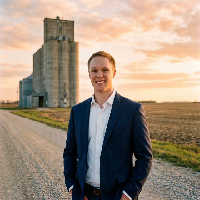 Midwest farmland at golden hour